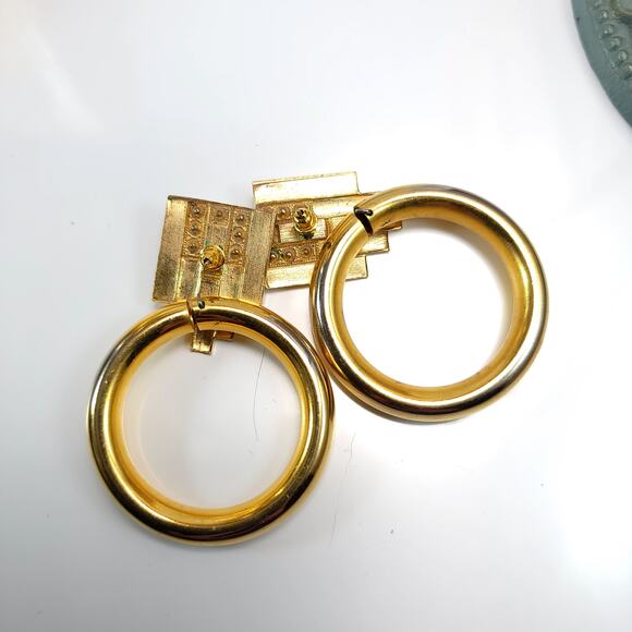 Large Gold Hoop Earrings with Turquoise Accent Retro Statement Jewelry for Women - Picture 6 of 10